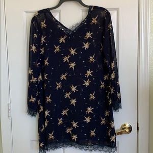 Navy Floral Mini Dress with Lace Trim and Slip